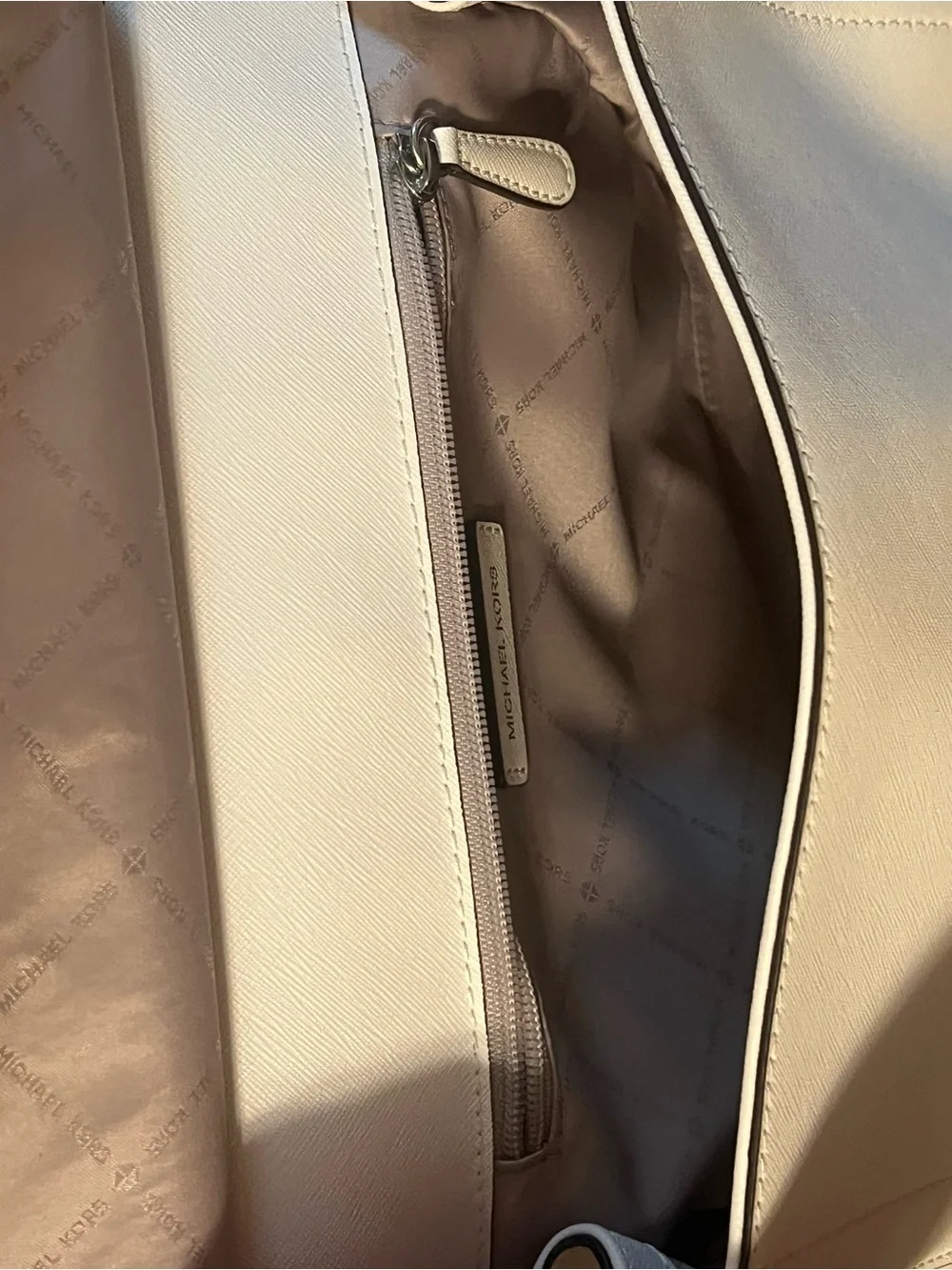 Michael Kors Talia MK Satchel Flap Bag White Saffiano Leather